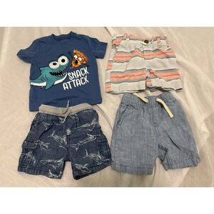 Lot of 4 Piece Summer Baby Boy Clothes Oshkosh B'gosh 12 Mo Outfit + 2T Shorts